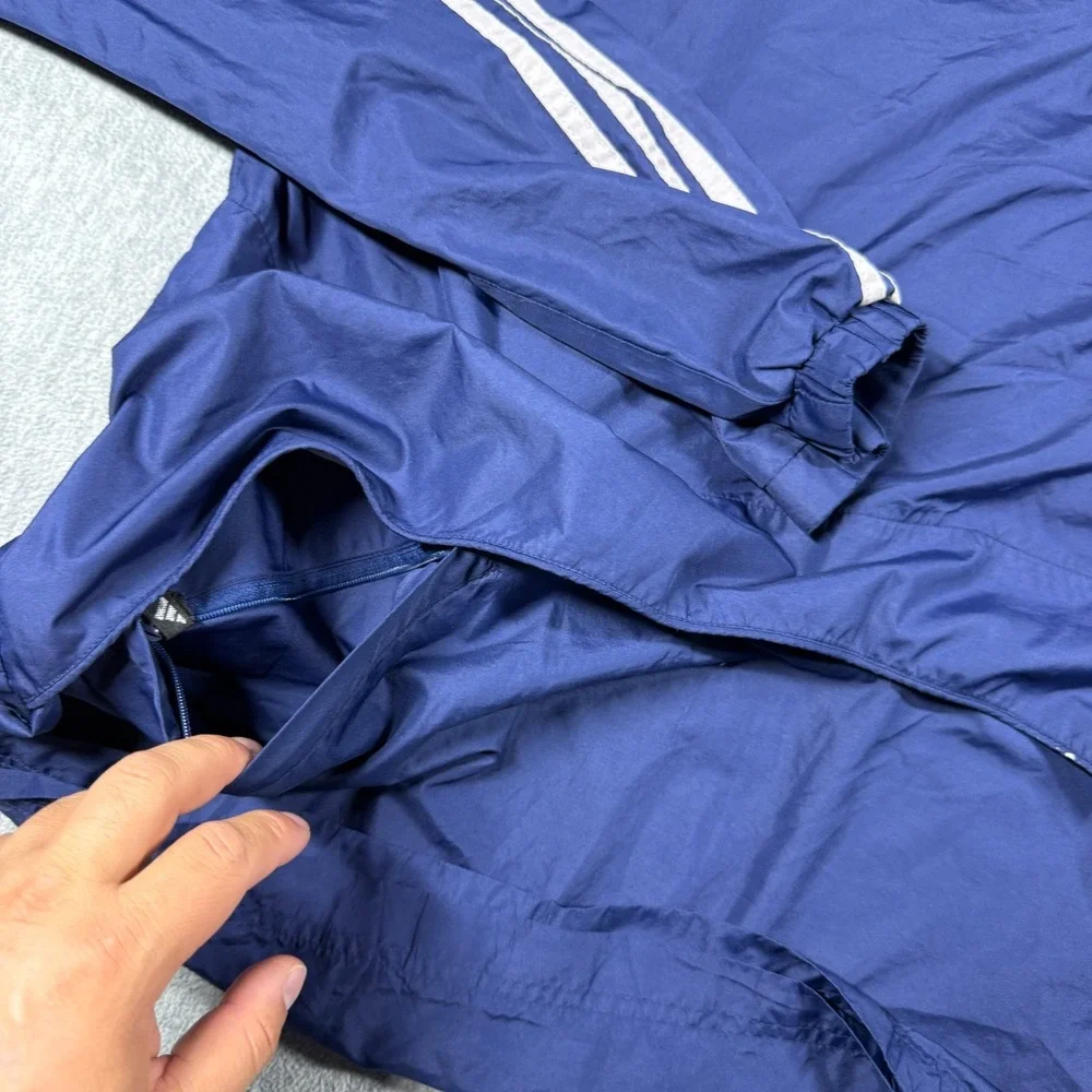 Adidas Jacket Mens XXL Blue Vintage 3-Stripe Mesh Lined Windbreaker 90s